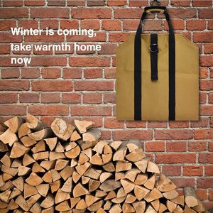 Bolsa portátil de lona para transportar leña, bolsa de almacenamiento rectangular impermeable de color caqui para uso en chimenea de cocina - Product Image 4