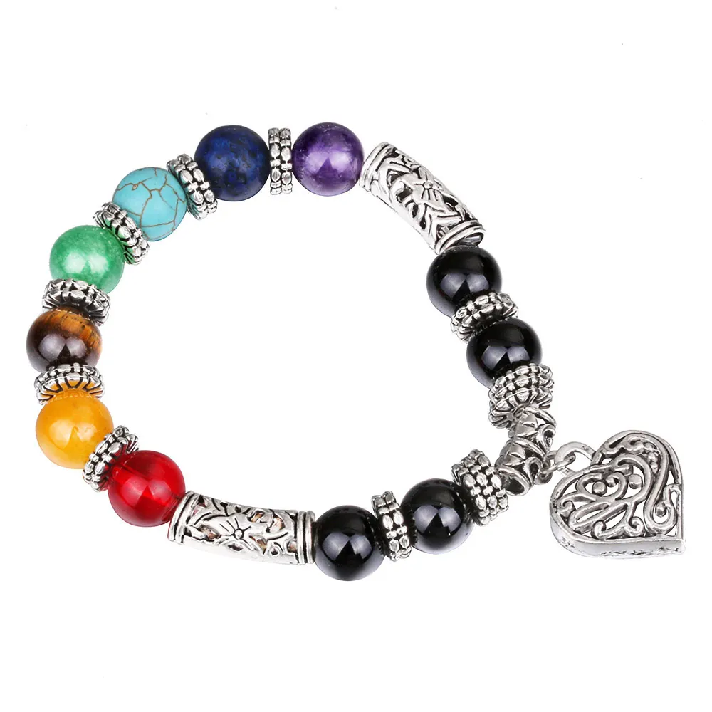 New Wholesale Natural Stone Healing Bead Crystal Charms Pierres Braided 7 Chakra Bracelet for Men And Women