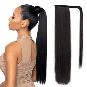 Vigorous Clip in Hair Thin Pony Tail Extension Wrap Around Ponytail Straight 24 inch Synthetic Hairpiece Ponytails