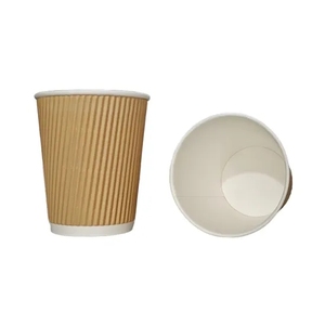 Gobelet à café jetable en papier kraft à double paroi, épaissi, anti-brûlure, design ondulé, recyclable, pour boissons chaudes et thé au lait - Product Image 1
