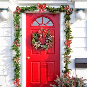 Guirlande de Noël en ruban de lin avec nœud décoratif, boîte de présentation avec lien doré gaufré et renne à carreaux - Product Image 3