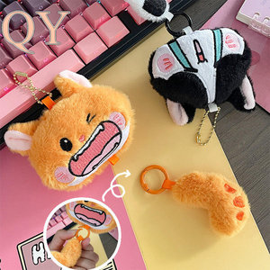 QY mignon longue queue chat en peluche porte-clés doux dessin animé poupée pendentif sac breloque Animal en peluche porte-clés - Product Image 5
