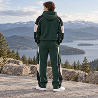 Ensemble de survêtement en molleton pour homme, personnalisé, avec sweat à capuche zippé intégral et pantalon cargo à blocs de couleur, 2 pièces, pour tenue décontractée quotidienne