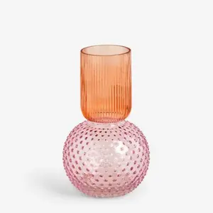 אגרטל זכוכית עגול ידידותי לסביבה לקישוט דפוס תבליט זכוכית צבעונית אגרטל זכוכית אר דקו לפרח