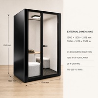 Cabine de bureau insonorisée pour une personne, cabine de travail acoustique, cadre en aluminium, cabine silencieuse privée, installation au sol, série QUANKU I