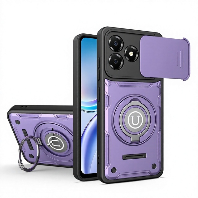 Two-in-one Window-Style Silicone Gel Shockproof Phone Case for A36 4G/5G with Plain Design and Ring Stand Holder