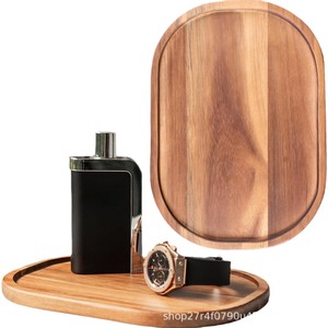 Acacia Wood <b>Tray</b> Oval Shape Storage Plate For Snacks <b>Tea</b> Coffee Serving Dish With Standing Design Solid Color - Product Image 1