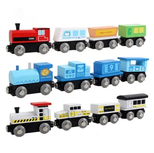 New shape hot sale wooden train car toys wooden toys train car set Wooden magnetic track train set for kids