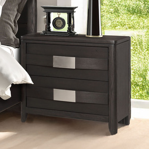 Ensemble de meubles de chambre à coucher gris foncé moderne - Lit avec tête de lit à lattes, commode avec miroir, meubles de rangement en bois massif - Product Image 4