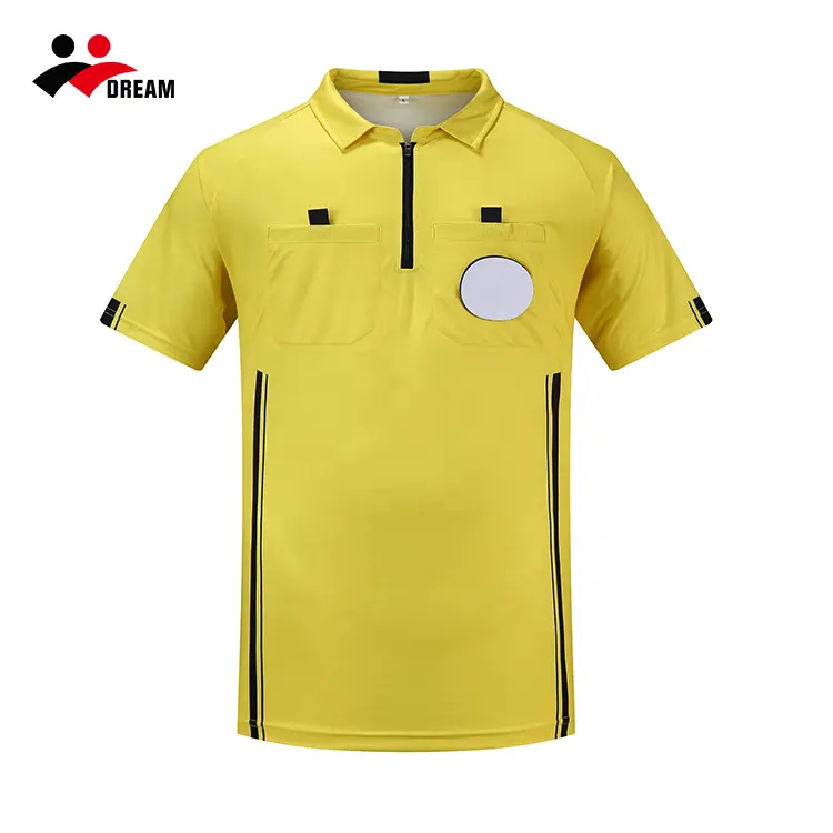 Factory wholesale polyester sublimated quick dry quarter zip soccer polo referee jersey custom logo men football referee shirt