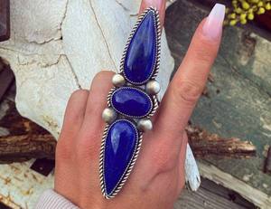 Bague unique en lapis-lazuli, argent sterling 925 massif, pierre précieuse naturelle, bijou statement - Product Image 1