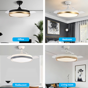Ventilateur de plafond moderne à pales cachées haute vitesse, 42 pouces, rétractable, télécommande, LED, en métal, avec lumière - Product Image 6