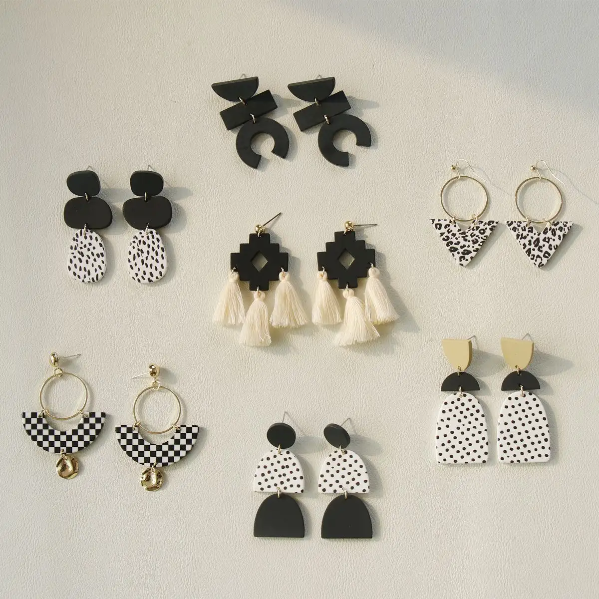 ZheHu Black White Spots Exaggerated Extra Long Shape Earrings Dark Color Tassel Hollow Acrylic Earrings