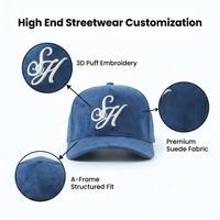 Gorras de Béisbol de Alta Calidad para Hombre, de Gamuza, con Logotipo Bordado en 3D Personalizado, de 5 Paneles, con Hebilla de Cuero Ajustable