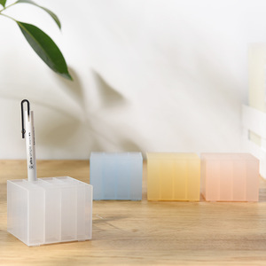 Pen Holder Square Frosted Plastic 16 Compartment Desktop Organizer For Makeup And Eyebrow Pens - Product Image 1