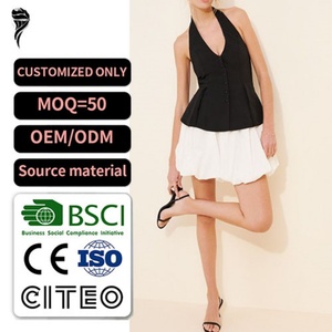 Conjunto de Dos Piezas Sexy con Espalda Descubierta para Mujer, con Logotipo Personalizado de Alta Calidad, Conjuntos Elegantes para Mujer, Top Halter para Fiesta Nocturna, Conjunto de Minifalda - Product Image 1