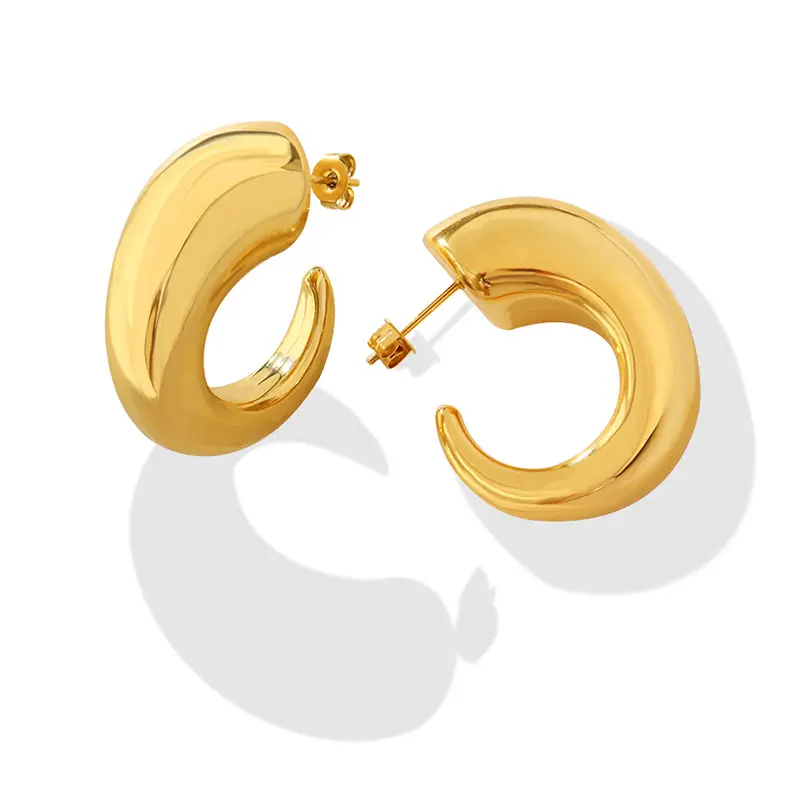 18k Gold Real Plated Stainless Steel Jewelry CC Shaped Charm Geometric Earrings for Women