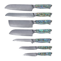 Couteaux à légumes, Santoku et à désosser professionnels en acier Damas bleu, 3 pièces, avec manches en nacre, design moderne et simple, LOGO personnalisé