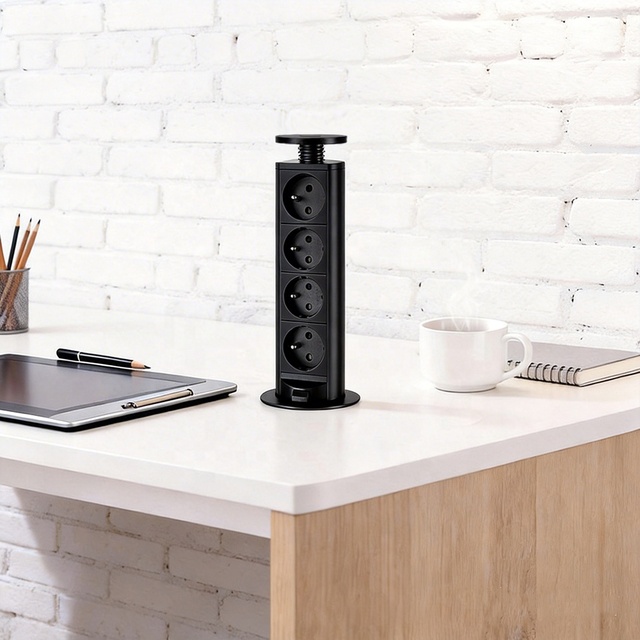 Hidden Manual Pop Up Desktop Electrical Outlet Socket 4 Gang French Type E 2P+T Plug Socket Tower For Desk