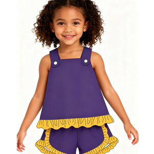 Personalized <strong>Mardi</strong> <strong>Gras</strong> Kids Clothing Set Spring Summer Romper Cotton Knit purple and Yellow Carnival's Day Baby Girls <strong>Outfit</strong> - Product Image 2