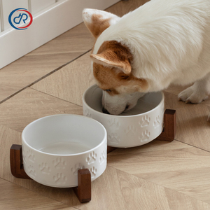 Ensemble de gamelles surélevées en céramique DRH avec support en bois d'acacia pour nourriture et eau pour chats et petits chiens - Product Image 1