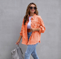 Multi Color Rose Orange Rouge Femmes Manches Longues Tassel Solid Washed Tops Fashion Loose Turn-down Collar Denim Jacket Coat Outwear