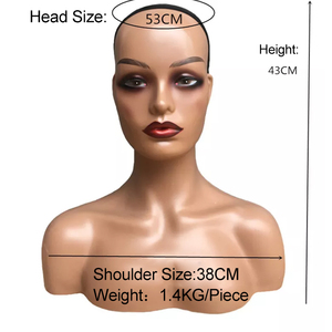 Peluca femenina realista de Pvc con logotipo personalizado, pelo femenino de estilo africano y americano, cabeza de maniquí con hombros y busto para pelucas, venta al por mayor - Product Image 3