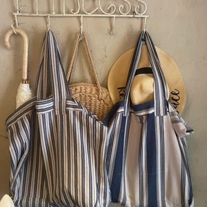 Blue Stripe Cotton <b>Canvas</b> Tote <b>Bag</b> 22 inch Casual Shoulder <b>Bag</b> Fashion Simple <b>Crossbody</b> <b>Bag</b> Women Handbags For Travel - Product Image 4