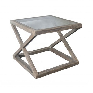 HL360 <span class=keywords><strong>Valencia</strong></span> estilo francés pequeña bandeja nórdica de vidrio mesa auxiliar de café de roble con tapa de vidrio mesa de centro de lujo - Product Image 4