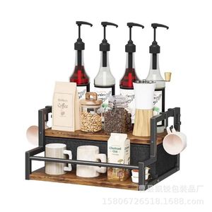 Wooden <b>Desktop</b> Storage Rack Tiered Coffee Syrup <b>Shelf</b> Double Layer Standing Organizer For Kitchen Counter - Product Image 5