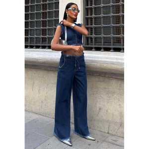 Conjunto de Mezclilla Sobe, Top Corto sin Mangas con Dobladillo Deshilachado, Pantalones de Mezclilla de Moda 100% Algodón para Mujer, Conjunto Combinado 10225 - Product Image 6