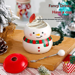 Taza de Cerámica Ecológica de Grado Alimenticio con Tapa y Cuchara, Diseño de Santa Claus, 400 ml, con Logotipo Personalizado, para Regalos Navideños Familiares y de Pareja - Product Image 4