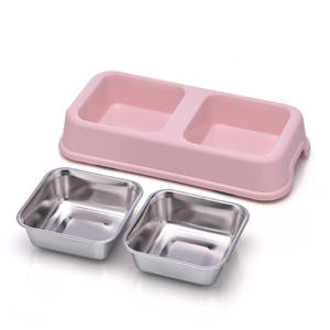 Lynpet Retângulo Em Forma Removível Plástico Aço Inoxidável Duplo <span class=keywords><strong>Pet</strong></span> Alimentação Tigelas Dog Food <span class=keywords><strong>Bowl</strong></span> Cat Alimentador De Água - Product Image 4