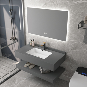 Tocador de baño con espejo inteligente para Hotel, mueble de baño con piedra artificial sinterizada flotante, moderno, montaje en pared - Product Image 3