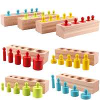 Outils d'enseignement en bois Montessori, jouets à douille cylindrique, blocs de cylindres à boutons, bon marché, offre spéciale, 2022