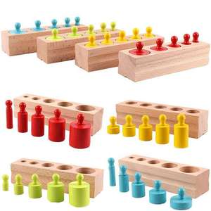 Outils d'enseignement en bois <span class=keywords><strong>Montessori</strong></span>, jouets à douille cylindrique, blocs de cylindres à boutons, bon marché, offre spéciale, 2022 - Product Image 2