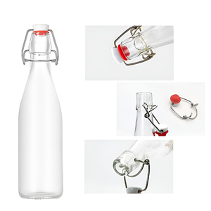 Bouteilles en verre transparent à bouchon basculant pour le lait, la bière et les spiritueux - Bouteilles en verre durables et écologiques, taille personnalisée - Product Image 1