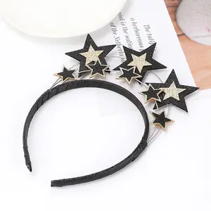 De Boa qualidade Festa De Aniversário Anos Novos Favores Do Partido Glitter Preto e Dourado Estrelas Headband Tiara