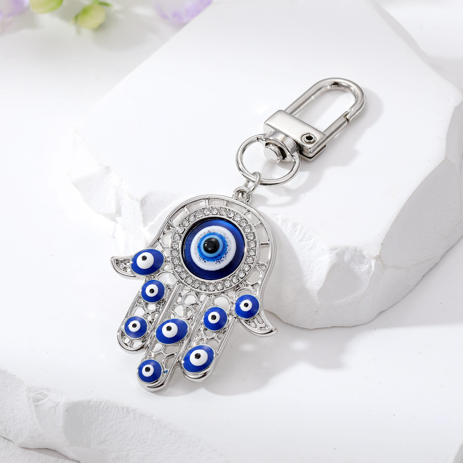 Lucky Eye Hamsa Hand Keychain Evil Eyes Crystal Rhinestone - Main Image