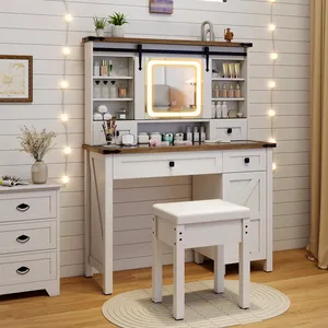 Bàn trang điểm phong cách và thiết thực có 1 mặt bàn, 1 tủ, 4 ngăn kéo và 6 kệ mở để giữ cho căn phòng của bạn gọn gàng - Product Image 5