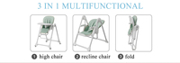 Chaise haute bébé moderne pliable de haute qualité, inclinable à 7 niveaux de hauteur, avec 3 positions de dossier, double plateau, panier de rangement et rembourrage.