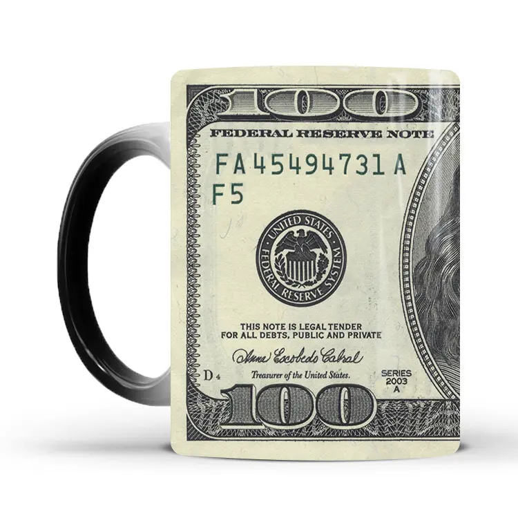 पैसे डॉलर कस्टम सिरेमिक मग 3d बदलते रंग मग उपहार कप