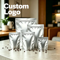 Sacs d'emballage alimentaire refermables en aluminium argenté avec logo personnalisé, pour thé, café, en-cas