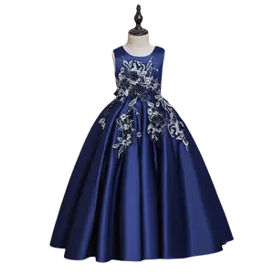 Высококачественное платье принцессы для девочек, праздничное платье на день рождения с цветочной вышивкой без рукавов, платье в пол с цветами для девочек