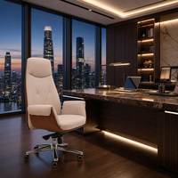Chaise de bureau de direction à dossier haut en cuir pivotante bicolore crème caramel pour bureau de manager