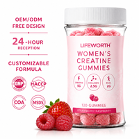 Gummies de créatine LIFEWORTH pour femmes 5g avec collagène et BCAA, sans sucre, pour la récupération musculaire et la beauté, végétaliennes OEM ODM