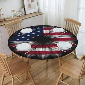 Nuevo estilo, mantel impermeable de girasol con bandera americana Vintage, borde elástico para interiores y exteriores, 45 "-50", materias primas de bambú medianas - Product Image 5