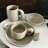MSH Tasse à café en céramique créative japonaise à grandes oreilles Tasse à latte grise 300ml