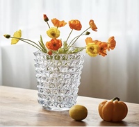 Vase de table en verre transparent hydroponique fait main RYLAVA, design moderne avec prismes triangulaires brillants et épines, idéal pour la décoration de mariage et de la maison