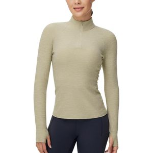 Camiseta Deportiva Ajustada de Manga Larga con Media Cremallera para Mujer FOXA, para Yoga y Entrenamiento, de Poliéster Sólido - Product Image 1